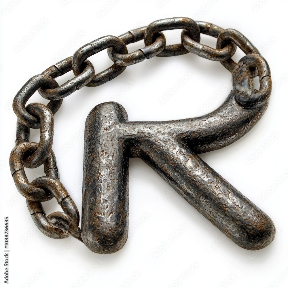 Chain Letter R letter R creatively designed using chain rough links placed white ...
