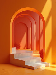 Poster - 3d minimalist simple creative gradient background. Orange and yellow colors.