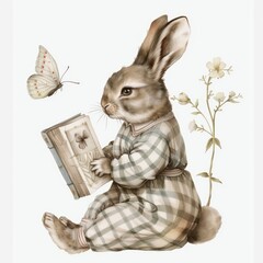 Poster - Whimsical rabbit reading book