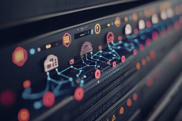 Fototapete - Diagrams with icons with information and telecommunication technology and internet of things concepts on server rooms.