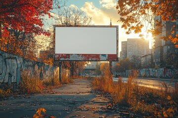Poster - Advertisement mockup with a city street background, blank billboard