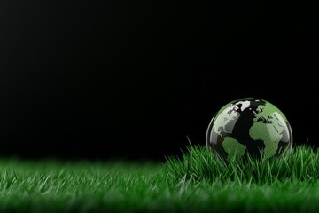 Poster - Conceptual photograph of a crystal globe lying on grass in a forest
