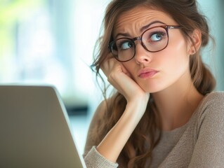 Sticker - Frustrated Woman Staring Ahead, Looking Perplexed