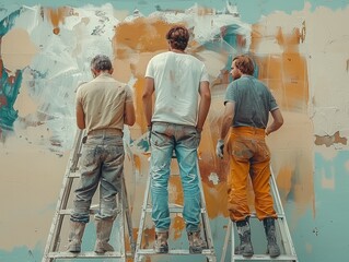 Aufkleber - People engaged in repair, construction, painting walls.