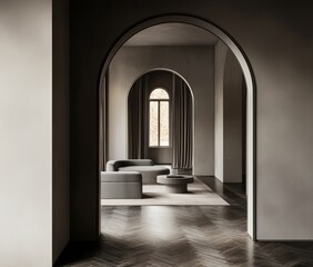 Poster - 3D rendering of a dark living room interior with a cozy atmosphere
