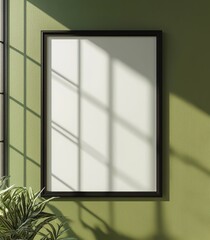 Poster - A mockup poster frame close up on a wall painted green, rendered in 3D