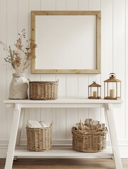 Poster - White simple living room background mockup, rendered in 3D