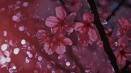 Poster - The pink flower, Sakura, is blooming on a branch tree in a garden walkway on a sunny day in spring.