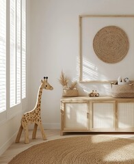 Wall Mural - Three-dimensional rendering of a mock-up frame in an interior background for a child's room