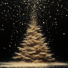 Fototapete - The background is black with an abstract golden glittering bokeh light effect.