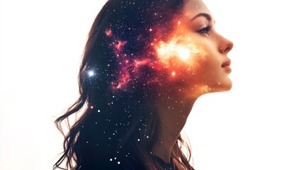 Fototapete - Featuring a woman entwined with stock images in a double exposure effect.