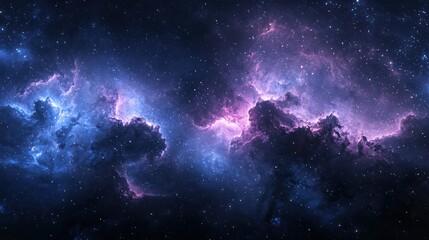 Wall Mural - A serene cosmic sky at twilight, showcasing deep blues and purples with glowing celestial elements