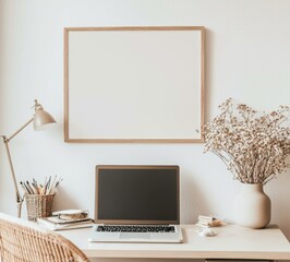 Poster - Interior mockup of farmhouse living room in 3D