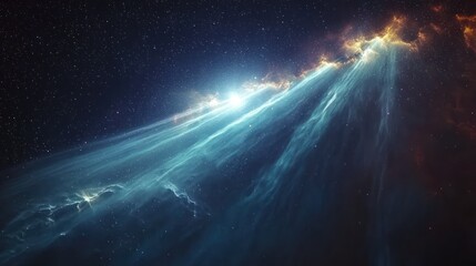 Wall Mural - A stunning image of cosmic light beams illuminating the dark void of space, creating a mystical atmosphere