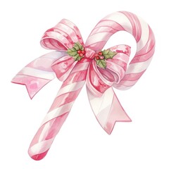 Wall Mural - Pink candy cane illustration watercolor white.