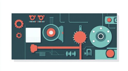 Wall Mural - A stylized illustration of mechanical components and gear, gears, representing industrial design and engineering.