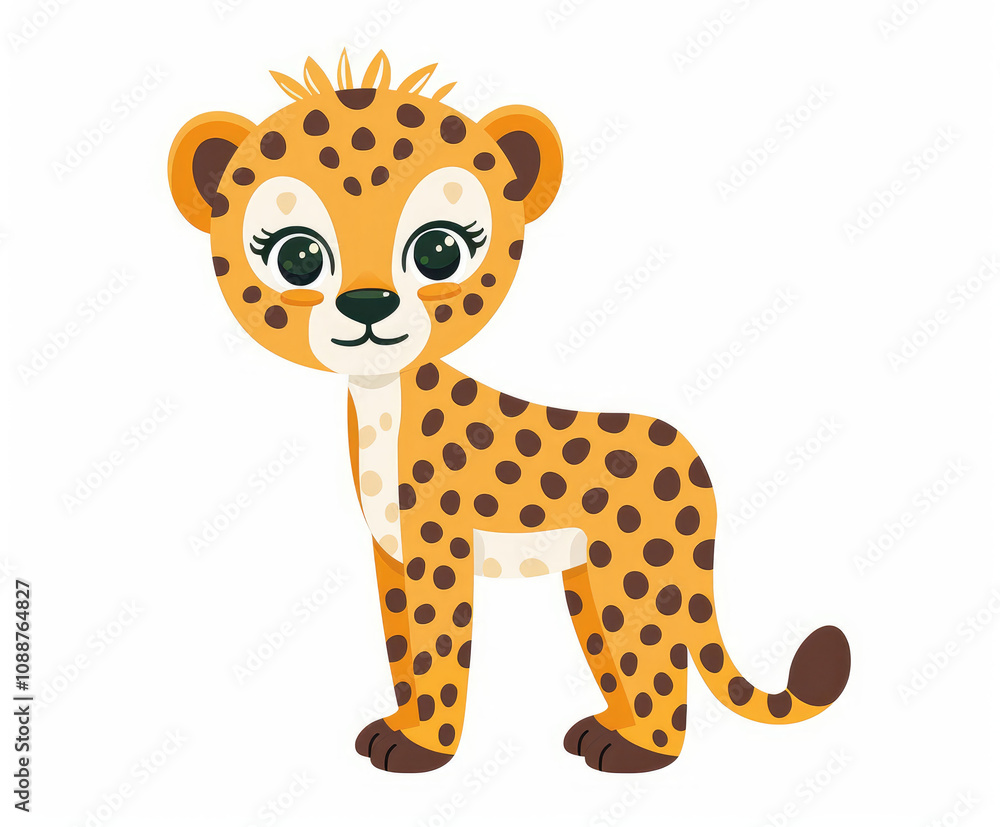Cute baby cheetah on white background. Flat cartoon illustration Stock ...