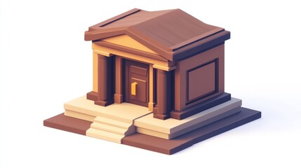 Poster - A stylized 3D model of a classical building with steps and a door.