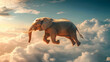 © HQAsset - A majestic elephant gracefully leaps through a dreamy, sunset-hued cloudscape, soaring effortlessly with serene power.
