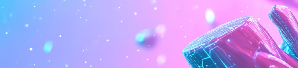 Fototapete - A vibrant, abstract digital design featuring glowing elements and a gradient background.