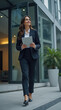© Анатолий - Executive Woman Leaving a Corporate Building While Holding a Tablet