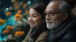 © Yauheniya - Elderly couple enjoying colorful fish swimming in an aquarium during a serene afternoon together. Generative AI