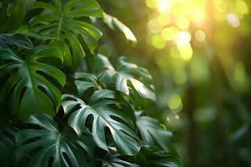 Tropical Jungle Foliage with Sunlight Bokeh for Nature Design