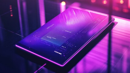 Wall Mural - Futuristic tablet displaying vibrant data.