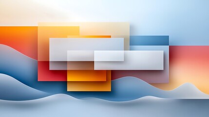 Wall Mural - Vibrant Abstract Geometric Landscape with Layered Shapes and Colorful Horizon  Minimalist modern digital art background with dynamic composition symmetry and contrast creating a serene