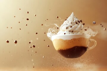 Poster - Coffee Delight: A Stunning Image of a Layered Coffee Drink Topped with Whipped Cream and Coffee Beans