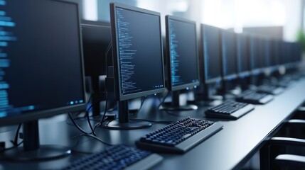 Computer lab with coding screens.