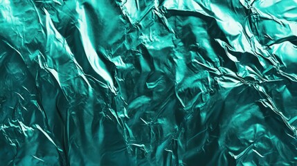 Wall Mural - a bright teal foil texture with a rough, crinkled finish, capturing light beautifully to reveal a vibrant metallic surface., 