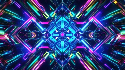 Wall Mural - a neon sci-fi kaleidoscope with colors like electric blue, neon green, magenta, and ultraviolet. 