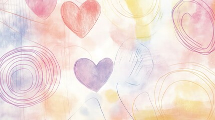 Wall Mural - abstract doodles in pastel watercolor hues with soft lines and shapes,  dreamy color scheme creates a calming, whimsical aesthetic, ideal for childrena??s artwork or peaceful celebrations