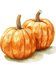 Sticker - Two vibrant, watercolor pumpkins showcasing autumn's seasonal charm.