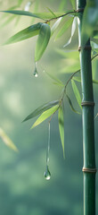 Wall Mural - A bamboo stalk with water dripping from it, simple background, 3D rendering effect