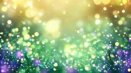 Wall Mural - a dazzling background of bokeh lights that blend from lush green to soft lavender, with sparkling ef