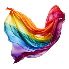 Canvas Print - silk scarf in rainbow flying isolated on white background, cut out transparent