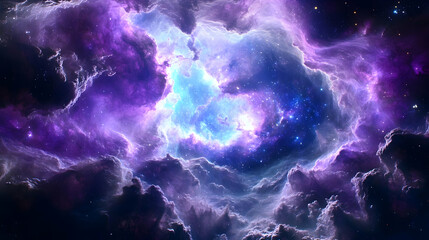 Wall Mural - A Cosmic Nebula Swirls with Vibrant Purple and Blue Hues, Illuminating the Dark Expanse of Space