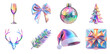 © ink drop - Abstract iridescent colored festive christmas icons. Holographic neon foil design elements
