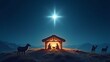 © Kate - A nativity scene with a man and woman in a manger and a star above them
