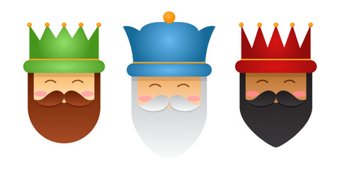 Vector illustration of three wise men face cartoon on transparent background