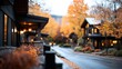 © altitudevisual - Scenic autumn street with modern houses, warm lights, and vibrant fall foliage