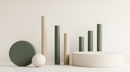 Aufkleber - Abstract arrangement of geometric shapes in neutral tones on a minimalist background.