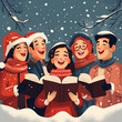 © aleksandar - Cartoon-style illustration of carolers in the snow