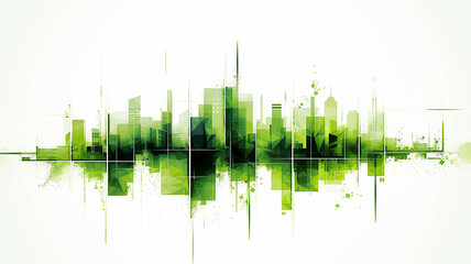 Abstract green city in graphic grunge style on a white background, ecological development of the city and business