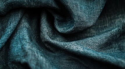 Fototapete - A close-up of textured, wrinkled fabric in a deep blue hue.
