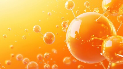 Poster - Abstract representation of orange spheres resembling molecules in a vibrant background.