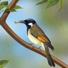 Wall Mural - illustration of a honeyeater with a diploma in his hand at the university