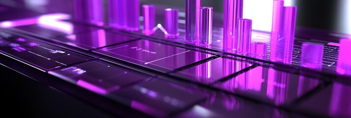 Fototapete - A futuristic interface with purple visualizations and buttons, suggesting digital interaction.
